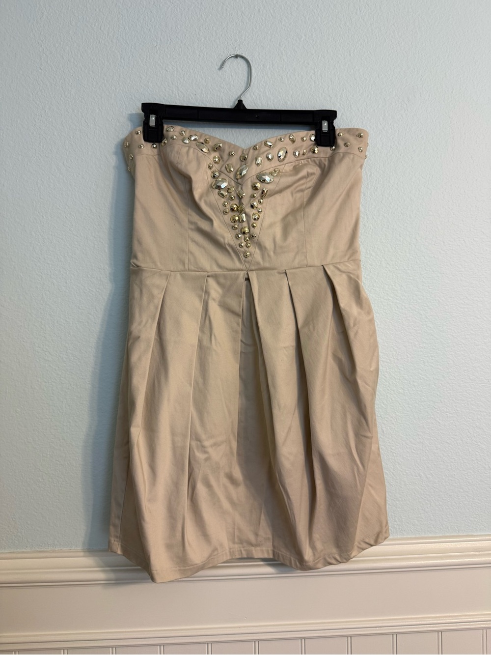 Lipsy Strapless Cream Dress with Gold Embellishments